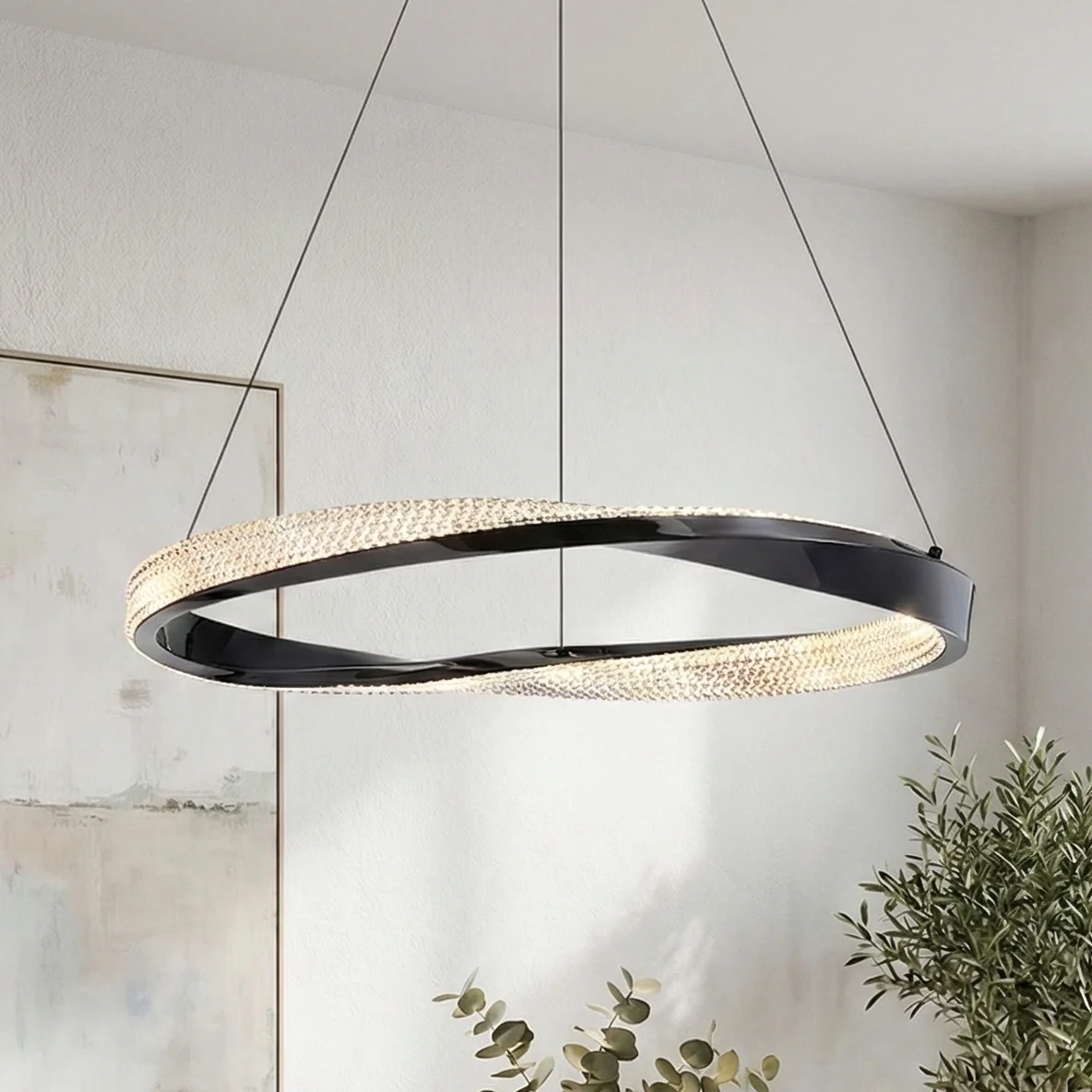 Черен LED полилей Icon — усукан кръгъл пръстен Ø80 см, 52W интегриран LED