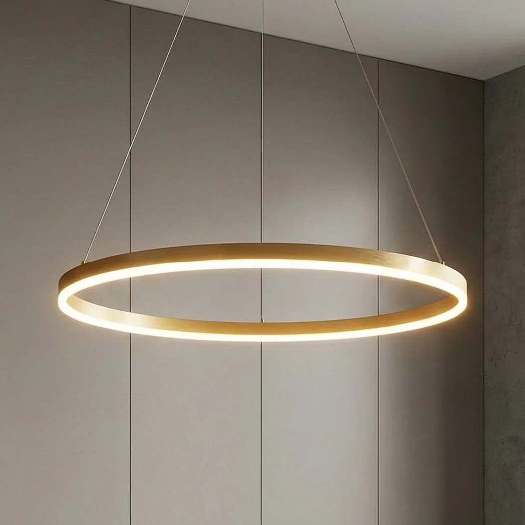 Златист LED полилей Ring — кръгъл алуминиев пръстен Ø60/80 см, 27W/36W интегриран LED