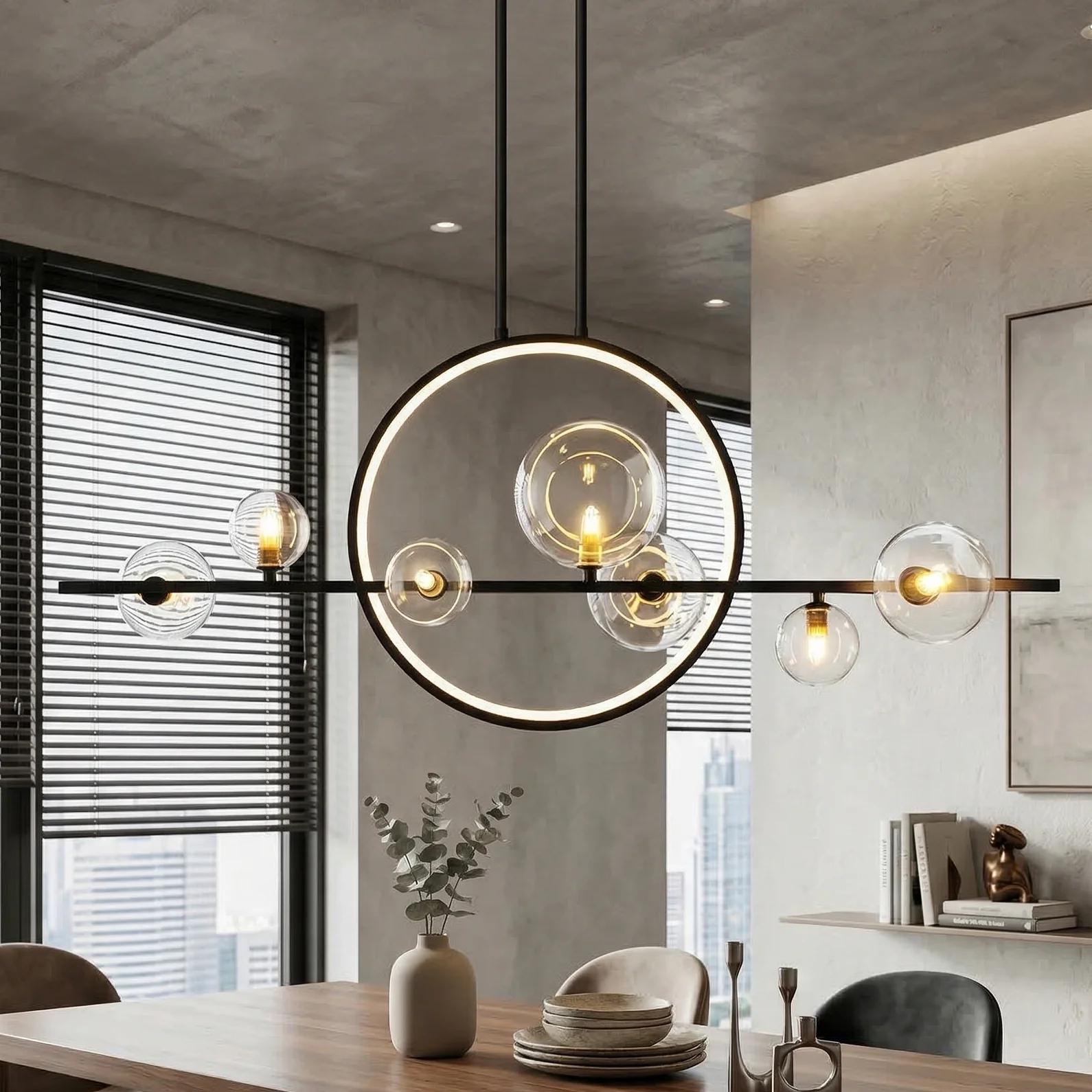 Дизайнерски полилей Stella Line със стъклени сфери и LED контур – купи онлайн | Onex Дизайнерски полилей Stella Line със стъклени сфери и LED контур - Image 2