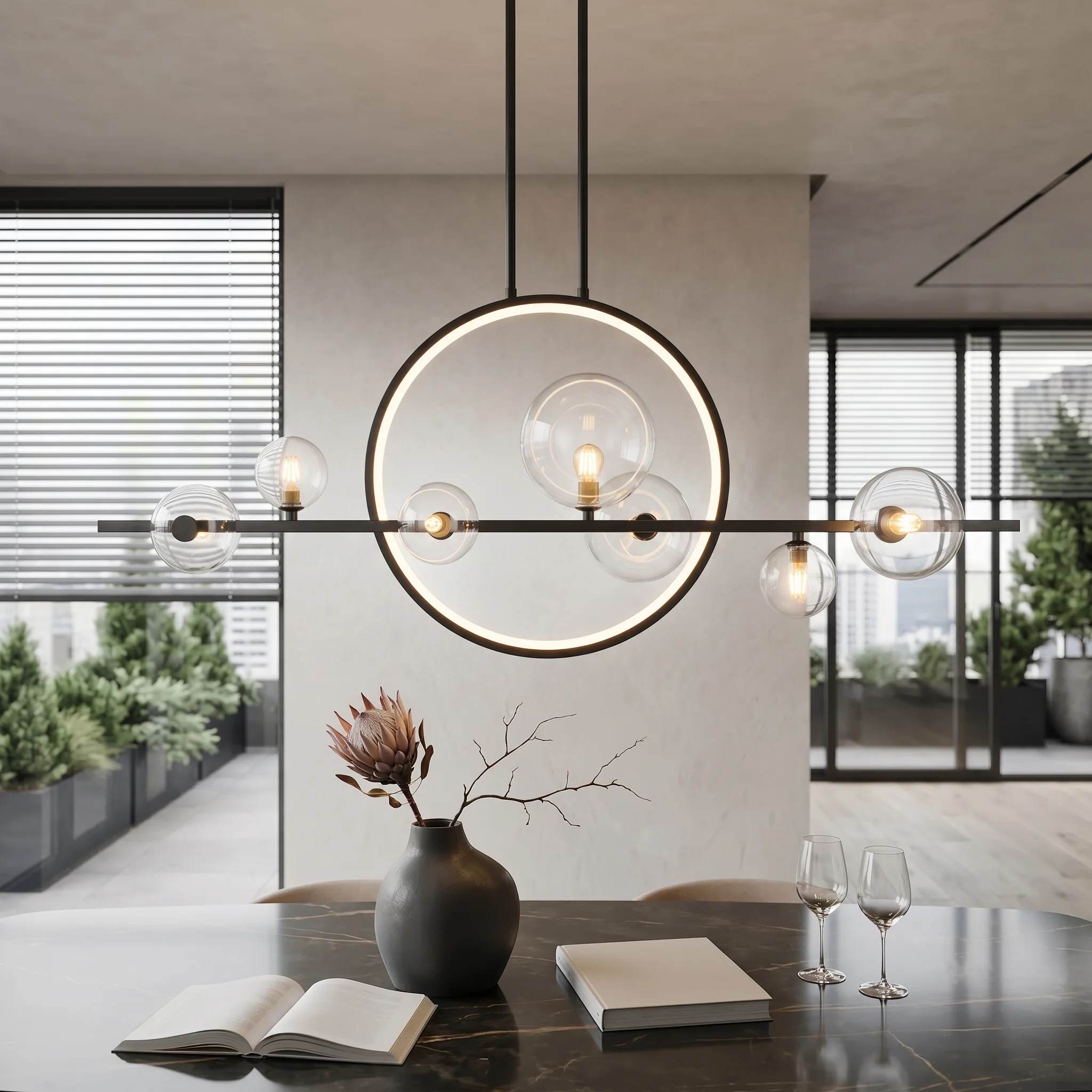 Дизайнерски полилей Stella Line със стъклени сфери и LED контур – купи онлайн | Onex Дизайнерски полилей Stella Line със стъклени сфери и LED контур - Image 8