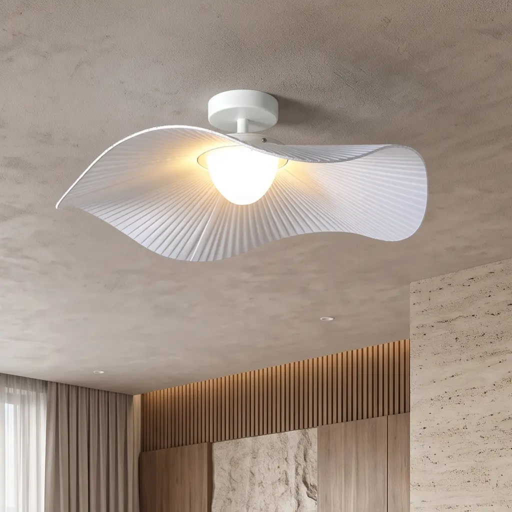 LED плафон  Flora с вълнообразен текстилен абажур – бяла, 12W, Ø43/Ø60 см